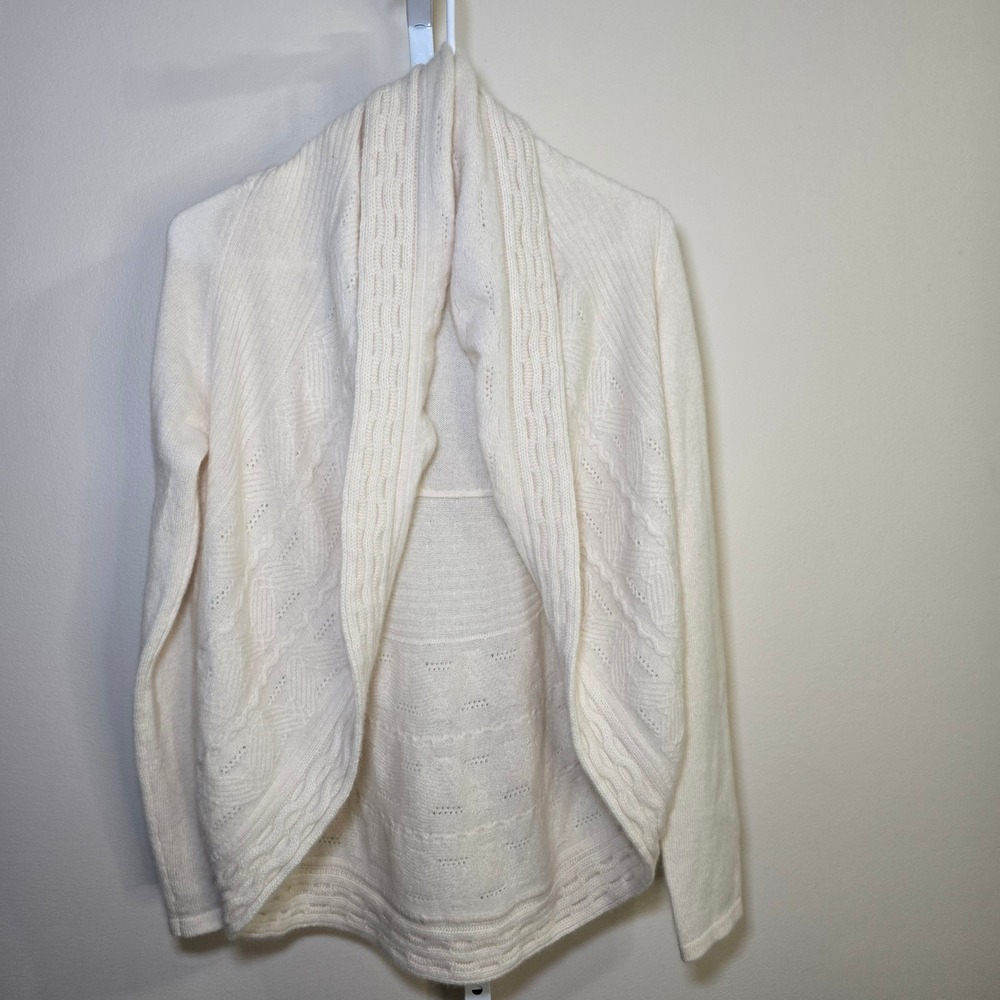 Laundry by Shelli Segal Ladies Cream Cable Knit Open Front Cardigan Sweater szM